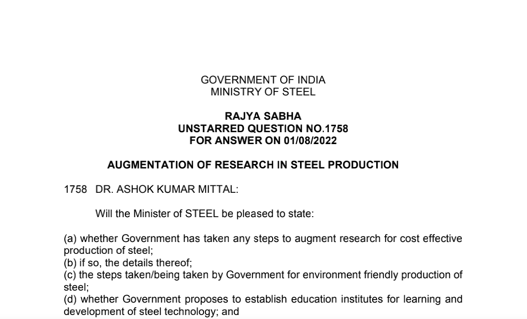 UNSTARRED QUESTION NO.1722 | 01.08.2022