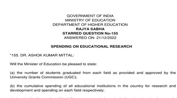 Rajya Sabha starred Question No. 155 | 21-12-2022