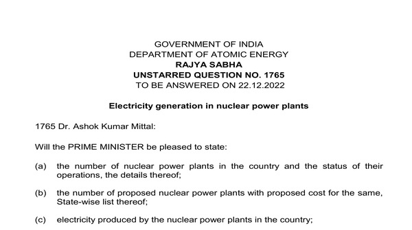 Rajya Sabha Unstarred Question No. 1765 | 22-12-2022
