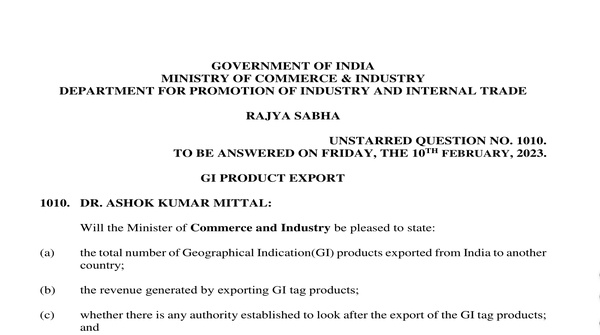 Rajya Sabha Unstarred Question No. 1010 | 10-02-2023
