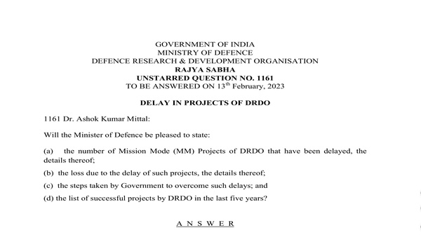 Rajya Sabha Unstarred Question No. 1161 | 13-02-2023