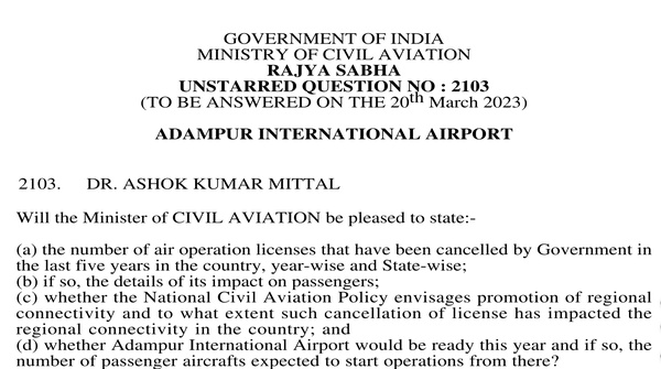 Rajya Sabha Unstarred Question No. 2103 | 20-03-2023