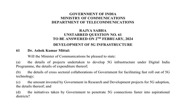 Rajya Sabha starred Question No. 61 | 02-02-2024