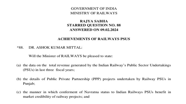 Rajya Sabha starred Question No. 88 | 09-02-2024