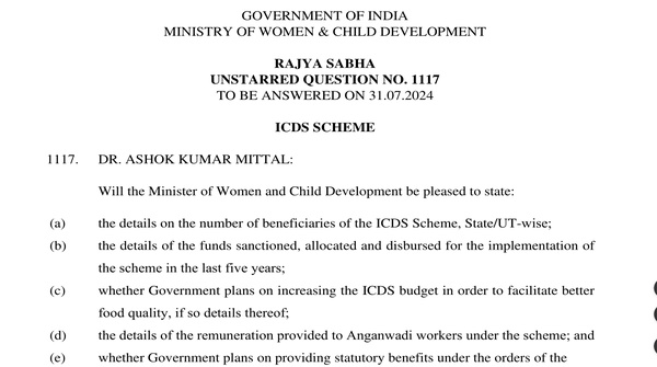 Rajya Sabha Unstarred Question No.117 | 31-07-2024