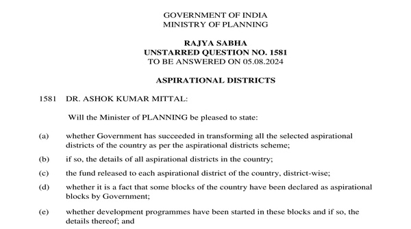 Rajya Sabha Unstarred Question No. 1581 | 01-08-2024