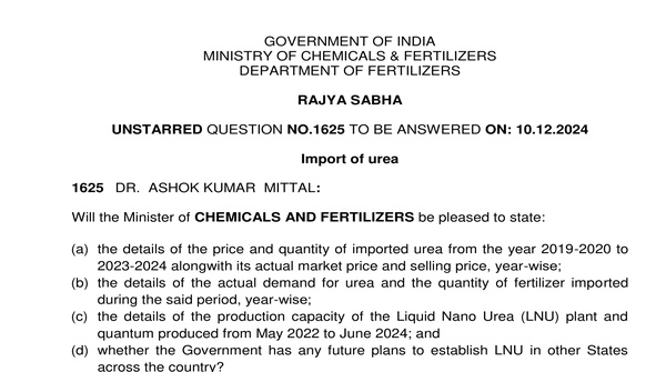Rajya Sabha Unstarred Question No. 1625 | 10-12-2024