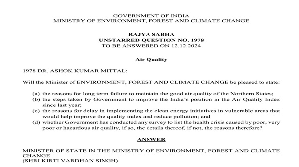 Rajya Sabha Unstarred Question No. 1978 | 12-12-2024