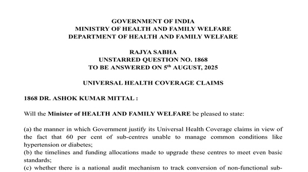 RAJYA SABHA UNSTARRED QUESTION NO. 1868 | 05-08-2025