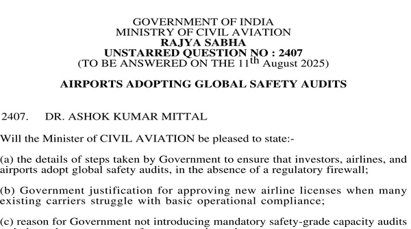 RAJYA SABHA UNSTARRED QUESTION NO. 2407 | 11-08-2025
